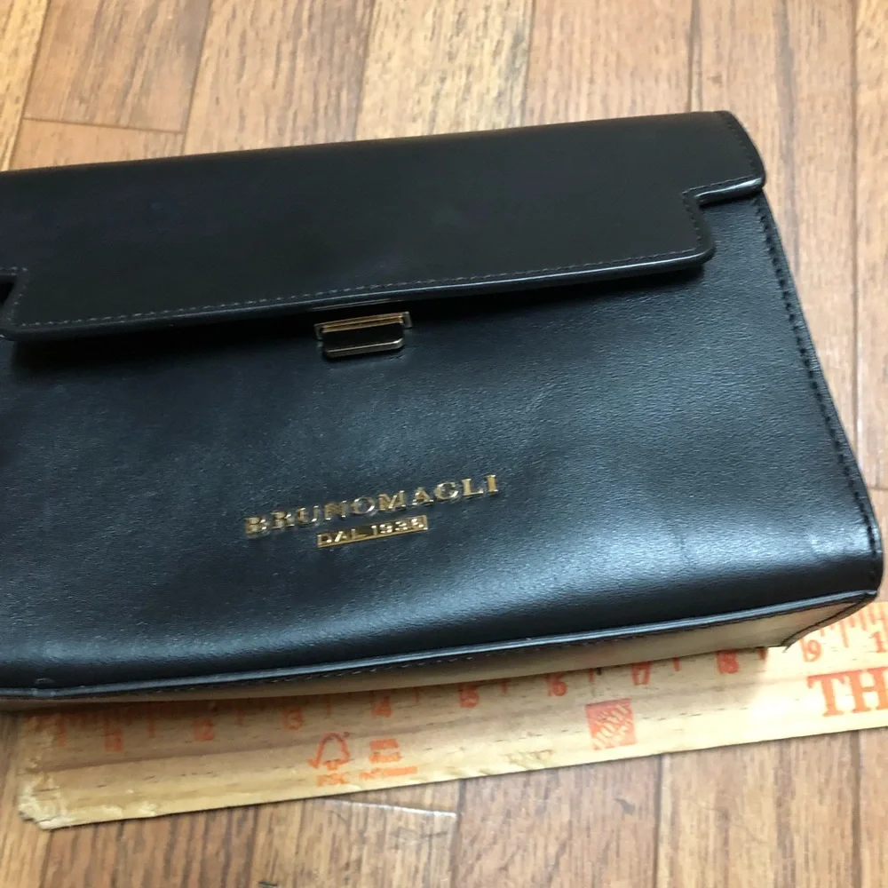 BRUNO MAGLI Black Leather Flap Leather Crossbody Bag Made in Italy